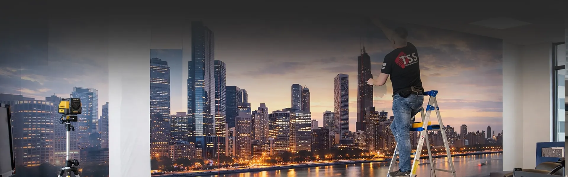 Commercial wallpaper installation Toronto – mural alignment by certified installer